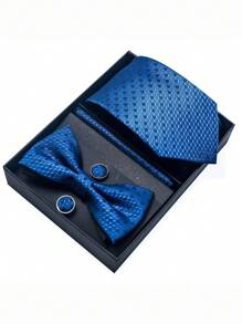 AlanKing 1 套棕色佩斯利领带、领结、口袋巾、袖扣男士礼品套装、西装配饰 - 混色 - 查看 12