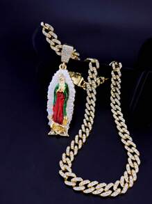 1 pezzo Collana con ciondolo della Vergine Maria Madre in stile punk rock hip hop placcato in oro 14 carati, con catena grossa, per uomo e donna - Vergine Maria - Visualizzare 8