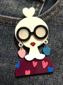 1pc Cartoon Girl With Earring Acrylic Brooch, Handmade Accessory For Bag And Clothing