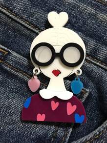 1pc Cartoon Girl With Earring Acrylic Brooch, Handmade Accessory For Bag And Clothing