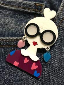 1pc Cartoon Girl With Earring Acrylic Brooch, Handmade Accessory For Bag And Clothing