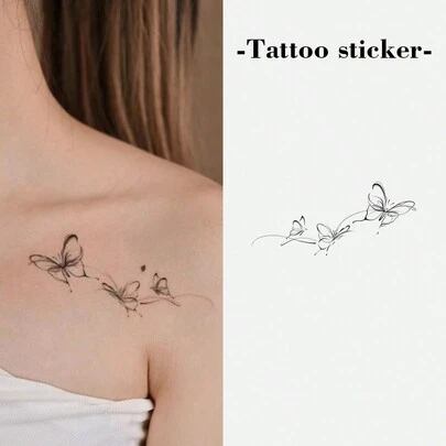 蝶のデザインの一時的タトゥーシール 1枚、ファッショナブル、防水、汗に強い、ユニセックス