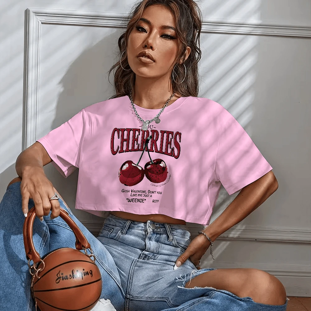 Cropped Top OVERSIZED Cherries Cereja Unisex - 淺粉色 - 查看 1