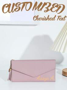 1pc Customizable Long Wallet With Cash Card & ID Slots Personalized Name And Heart Tassel Charm For Women Wallet Long - Multicolor - View 2