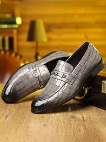 Mocasines con punta puntiaguda y suela elevadora oculta para hombre, estilo británico - Gris - Ver 4