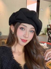 1 件优雅波西米亚风复古甜美蝴蝶结贝雷帽，休闲可爱街头风格女士帽子，适合日常穿着和购物万圣节 - 彩色 - 查看 4