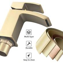 Brushed Gold Basin Taps With Waste Bathroom Waterfall Basin Taps Mixer Faucet - Gold - View 3