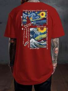 Slogan T-Shirt & Sunflower Print Unisex Shirt Blouse SILPJ1 - 紅色 - 查看 1