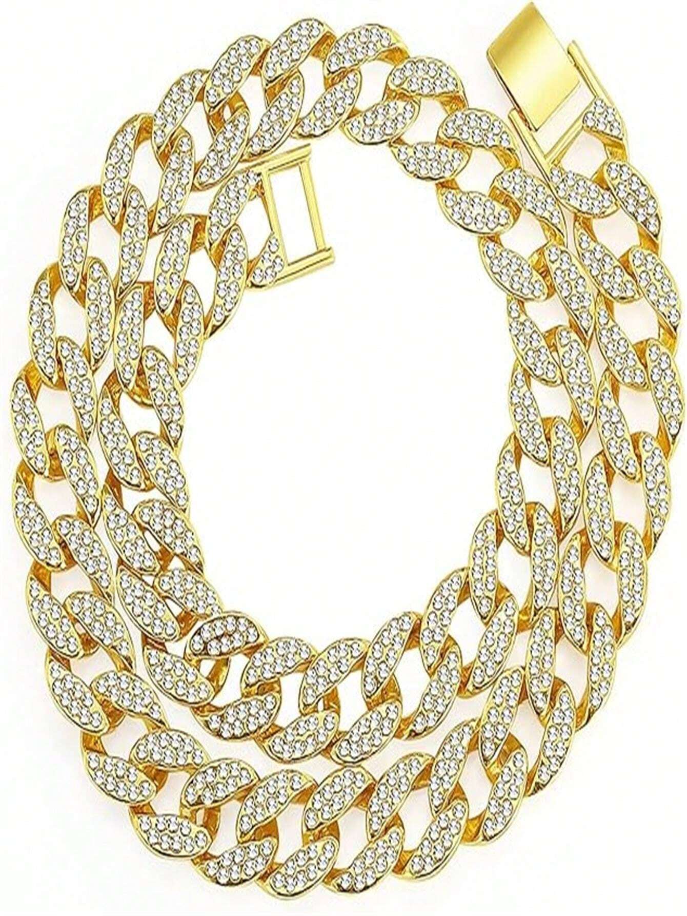 Double Row Rhinestone Chain 15mm Bling Bling Double Row Rhinestone Rhombus Chain Necklace, Hip Hop ...