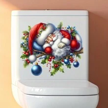 1 件装圣诞圣诞老人冲浪墙面马桶贴，浴室装饰，4 种款式可选，贴纸，墙贴花，家居装饰乙烯基贴花，春季装饰品让您的家焕然一新，拉玛装饰贴纸 - 彩色 - 查看 12