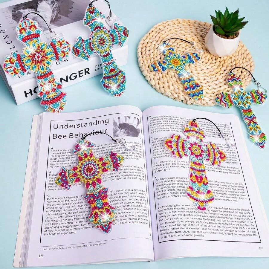 6 Pcs Cross Diamond Art Painting Bookmarks DIY Tassel Crystal Acrylic 6 pcs cross diamond art painting bookmarks diy tassel crystal acrylic