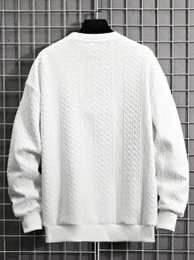 男士时尚休闲提花宽松厚款圆领卫衣，秋季长袖上衣 - 白色 - 查看 3