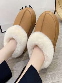 女式冬季一脚蹬雪地靴，毛绒衬里厚雪地靴