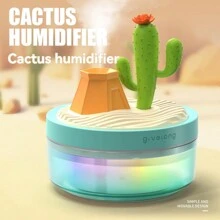 1 szt. Nawilżacz powietrza do szkoły zasilany z baterii z wiśnią/palmą/kaktusem/sosną, podwójny tryb mgiełki: ciągły/przerywany, 7-kolorowe oświetlenie nastrojowe, łatwe napełnianie wodą, odpowiedni do sypialni/salonu, świetny pomysł na prezent dla par, kochanków