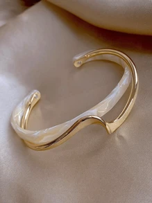 1 pieza Brazalete de onda de moda para mujer, material de acero inoxidable y resina, regalo para fiesta de cumpleaños u ocasión festiva - Blanco - Ver 2