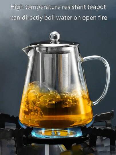 1 pieza Tetera de vidrio borosilicato alta con filtro de acero inoxidable, tetera floral resistente al calor apta para infusión de té en el hogar, Kung Fu Tea, hogar, restaurante, camping, oficina, juegos de té y alcohol, puede soportar altas temperaturas y congelador de vuelta a la escuela