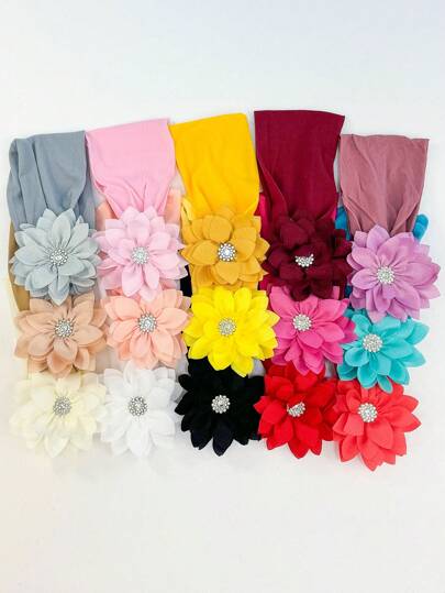 3 件/套 婴儿糖果色 3.5 英寸花朵蝴蝶结头带 适合幼儿 弹性好 柔软宽尼龙头带 适合婴儿