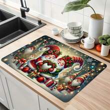 1 chủ đề Giáng sinh vui vẻ, đồ trang trí ông già Noel dễ thương, thảm rửa chén bát in hình trên mặt bàn bếp, thảm rửa chén bát quầy cà phê, thảm sấy, thảm thoát nước rửa chén bát - Nhiều màu - Xem 4