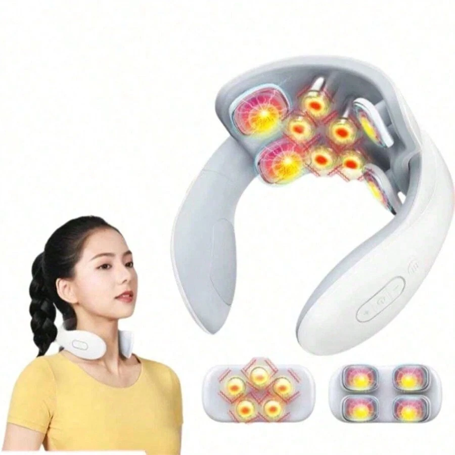 Electric Shoulder & Neck Massager With Adjustable Modes &  Intensity Levels, Voice Prompt, Low Frequency Pulse And High Frequency Vibration For Deep Tissue Therapy - White - View 1