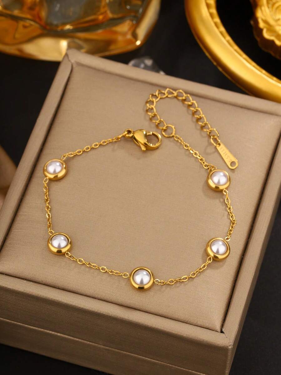 1 件多色串珠 18K 镀金不锈钢链式手链,饰有不同颜色的珠子,适合女性参加派对或度假时佩戴,或作为节日礼物 - 金黃色 - 查看 1
