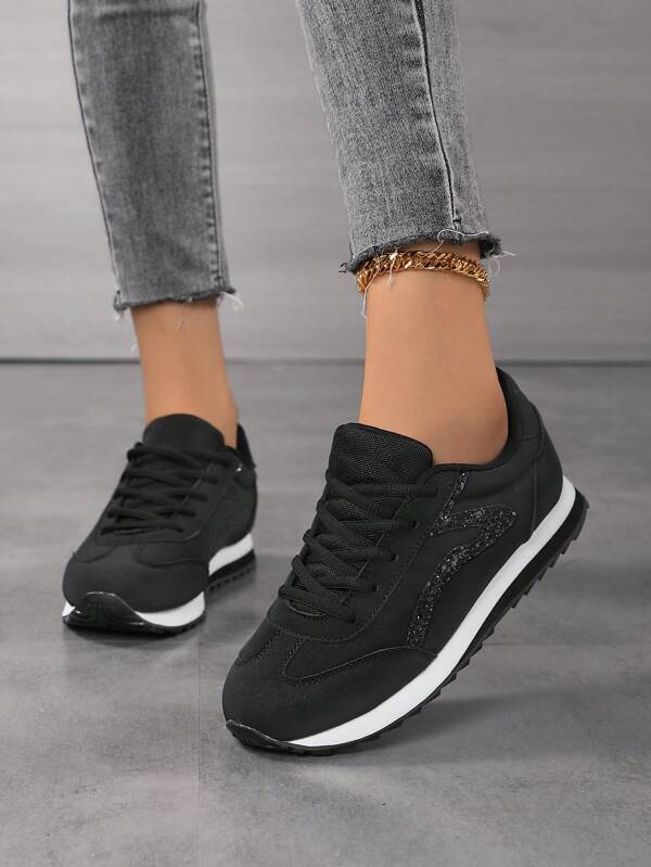 Scarpe casual da donna stile retrò con punta tonda e lacci, suola morbida e confortevole, adatte per l'autunno/inverno, traspiranti, versatili, per uso quotidiano, running, in colore unito, sneaker sportive da donna