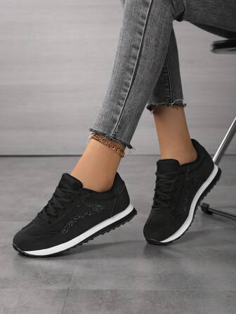Fall/Winter Women's Retro Round Toe Lace-Up Soft Bottom Comfortable Casual Gump Shoes, Breathable, Versatile, Daily, Running, Solid Color Sports Shoes,Sneakers For Women