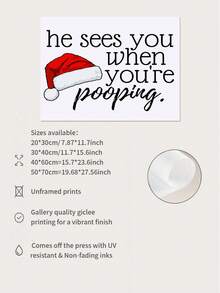 1 件无框圣诞老人浴室印刷品，当你大便时他会看到你，可打印，圣诞节浴室墙壁装饰，可打印的圣诞节标志，返校，学校用品 - 彩色 - 查看 5