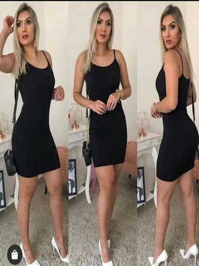 Vestido Midi Alçinha fina Tecido Canelado