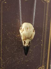 1 chiếc vòng cổ mặt dây chuyền bằng nhựa phong cách Gothic mới lạ, phù thủy Halloween Raven Skull cá tính, phóng đại dành cho nữ - Màu be - Xem 1
