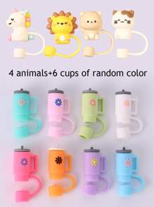 4 cái/5 cái/10 cái, Nắp đậy ống hút, Nắp đậy ống hút bằng silicon, Nút bịt ống hút bằng silicon hoạt hình dễ thương, Đầu ống hút, Nắp đậy ống hút chống bụi có thể tái sử dụng (Không bao gồm ống hút) - Nhiều màu - Xem 10