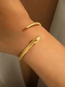 Aomogo 1pc Elegant Luxury Minimalist Stainless Steel Snake & Butterfly Adjustable Bracelet For Women