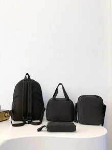 4 Pieces Set Back To School School Bag Set Simple Cute Large Capacity Backpack&Handbag&Crossbody Bag&Pencil Case Multi-Piece Backpack Set With Laptop Compartment Spacious Multi Pockets School Bag Casual Backpack Purse Solid Color Love Cat Pattern Print Premium Nylon School Backpack &With Adjustable Strap& Waterproof Bookbags Lightweight Portable Zipper Bag Pack Perfect For Graduate&Girls&Teen Girls Perfect For Outdoors & Travel &Junior High School& Senior High School&University Perfect For Any Occasion! - Black - View 11