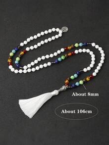 8 毫米绿松石 7 脉轮 108 颗念珠串珠项链冥想瑜伽祈祷珠宝 Japamala 男女皆宜 - 彩色 - 查看 6