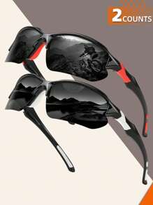 多副装环绕式方形运动骑行眼镜，男士户外驾驶、摩托车、跑步、沙滩配饰眼镜，夏季海滩度假、户外旅行必备 - 彩色 - 查看 4