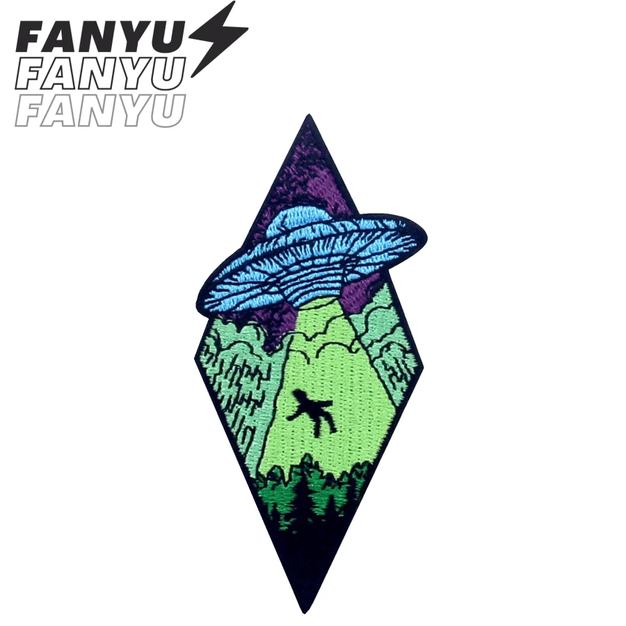 《X档案》UFO外星人图案刺绣贴片，可熨烫或缝制，DIY配饰，适用于衣服、装饰、夹克、帽子、背包、修补等，大号贴片，夏季、学校主题