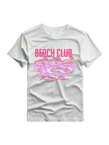 Women's Round Neck T-Shirt With Print, Casual Short Sleeve Tops For Spring And Summer, Women's Clothing - trắng - Xem 1