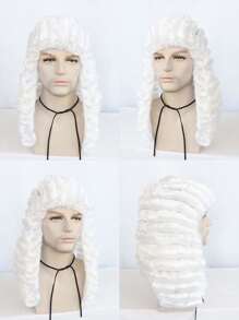 Peluca de juez retro para adultos, peluca de abogado histórico de hombres, barristers, Padre Fundador, peluca colonial del siglo XVIII, larga y rizada para hombres, fiesta de Halloween, cosplay, novedad, peluca blanca/gris para hombre, peluca empolvada sintética resistente al calor, ajuste perfecto, fácil de usar y ligera, ideal para profesionales legales y eventos temáticos, regalo de cumpleaños, Día de Acción de Gracias, decoraciones navideñas y 1 gorro de peluca - Multicolor - Ver 4