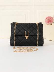 Children's New Style Black Embroidered Thread Front Lockable Simple Fashion Girls Street Shoulder Bag - Black - View 1