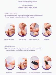 10 件奢华手工按压式指甲 - 中号杏仁形，裸色，带闪亮水钻和珍珠，包括果冻胶和指甲锉 - 杏色 - 查看 6