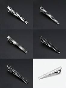 5pcs Men Fashion Personalized Versatile Tie Clips, Silver Business Casual Tie Pin Suitable For Formal Suit Wear Men Necktie