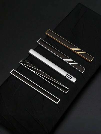 5pcs Men Fashion Personalized Versatile Tie Clips, Silver Business Casual Tie Pin Suitable For Formal Suit Wear Men Necktie