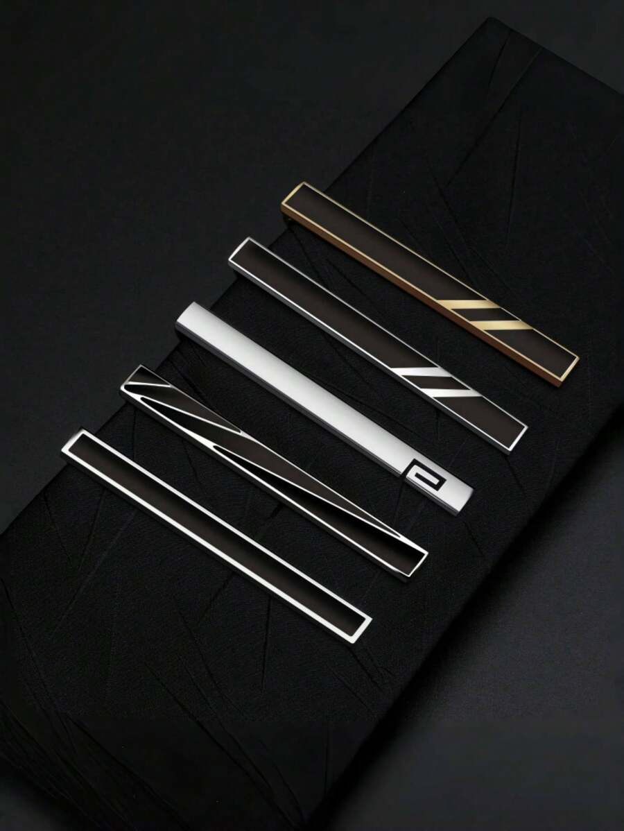 5pcs Men Fashion Personalized Versatile Tie Clips, Silver Business Casual Tie Pin Suitable For Formal Suit Wear Men Necktie