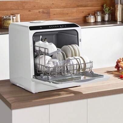 Portable Countertop Dishwasher With 5L Built-In Water Tank, 6 Programs, 360°Dual Spray, High-Temp, Air-Dry And Timeing Function