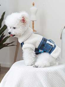 PETCIRCLE 1 件宠物服装蓝色格子外套适合小型/中型犬，温暖冬季服装 - 藍色 - 查看 5