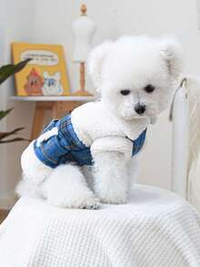 PETCIRCLE 1 件宠物服装蓝色格子外套适合小型/中型犬，温暖冬季服装 - 藍色 - 查看 8