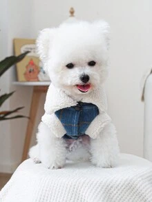 PETCIRCLE 1 件宠物服装蓝色格子外套适合小型/中型犬，温暖冬季服装 - 藍色 - 查看 6