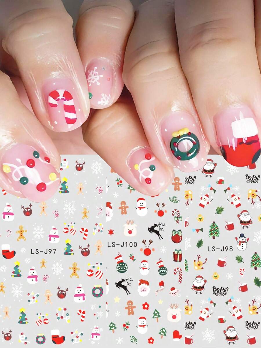 3pcs Christmas 3D Nail Sticker Xmas Snowflake Tree Santa Gingerbread Candy Gift Winter Nail Art Stickers Decoration Nails - Multicolor - View 1