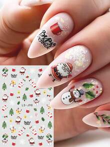 3pcs Christmas 3D Nail Sticker Xmas Snowflake Tree Santa Gingerbread Candy Gift Winter Nail Art Stickers Decoration Nails - Multicolor - View 2