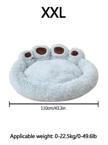 1 pièce de lit pour animal de compagnie en peluche longue et épaisse en forme de patte d'ours, respirant et chaud, avec doublure. Tapis de sommeil sécurisant pour chats ou chiens de taille moyenne/grande, convient pour toutes les saisons.