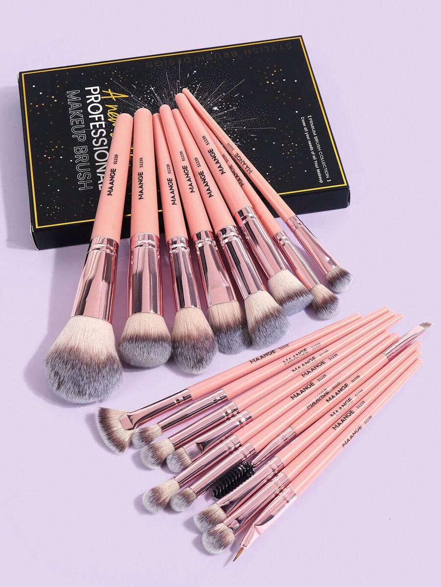MAANGE 18件套专业化妆刷套装，带便携收纳盒，刷毛柔软，方便携带，包含粉底刷、眼影刷、眉刷等，是旅行化妆的理想之选。套装包含各种化妆刷，是化妆礼盒的理想之选。